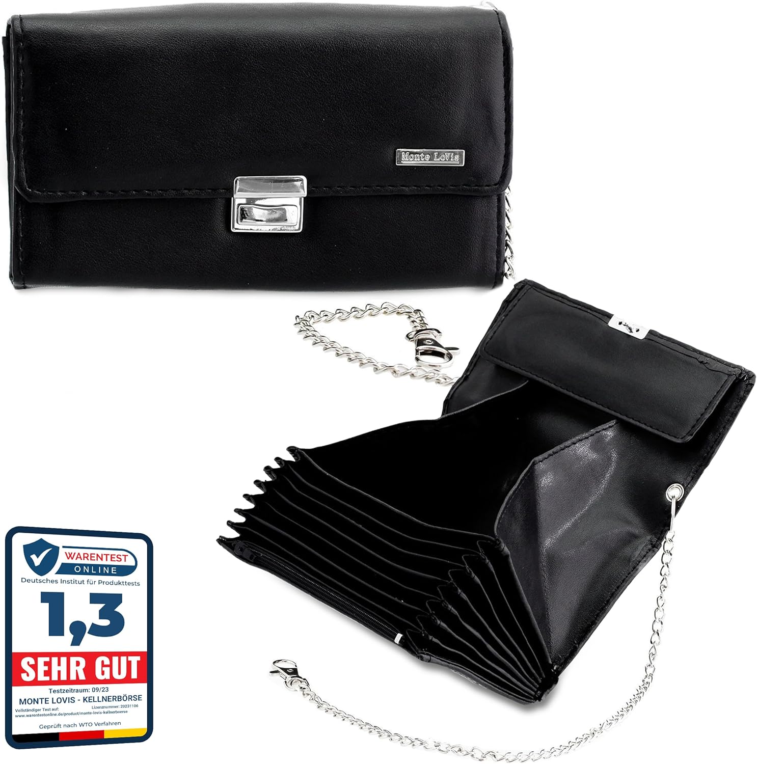 Monte Lovis Kellnerbörse – Kunstleder Geldbeutel mit Kette