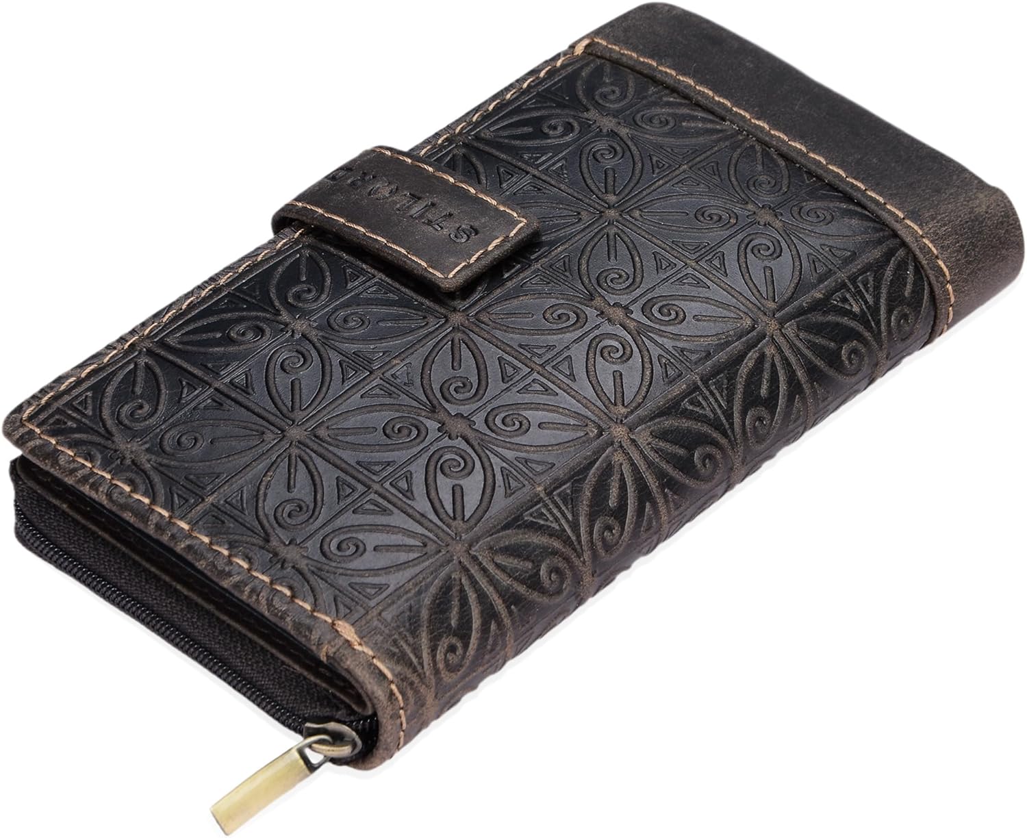 STILORD Greta – Vintage Leder Geldbörse mit Blumenmuster