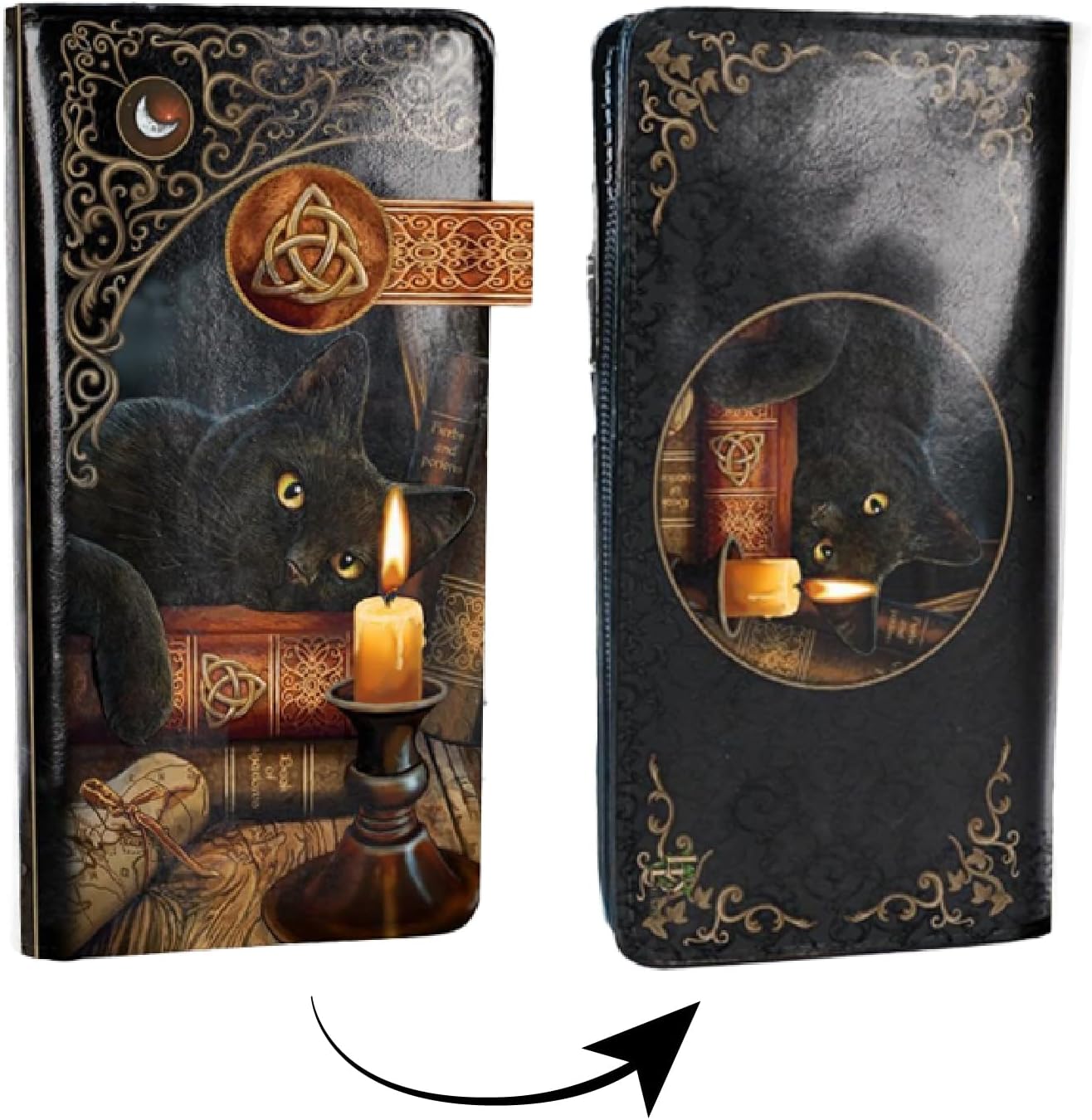 Nemesis Now Witching Hour – Gothic Geldbörse mit Katzen-Prägung